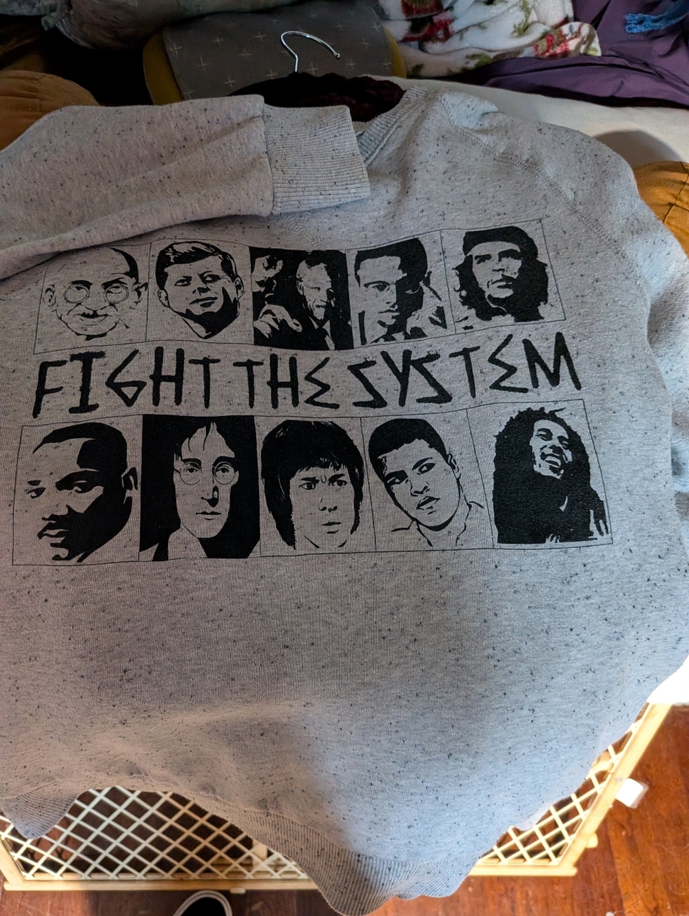 Light Gray Graphic Crewneck Sweatshirt - Fight The System